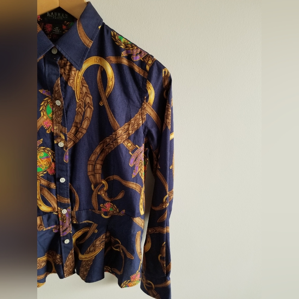 Ralph Lauren Equestrian Peplum Button Down Blouse
